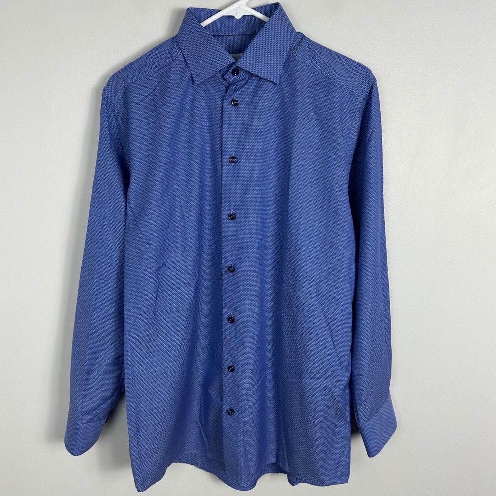Eton Blue Button Down Collared Shirt Contemporary Mens Size 39 Neck 15.5 Cotton